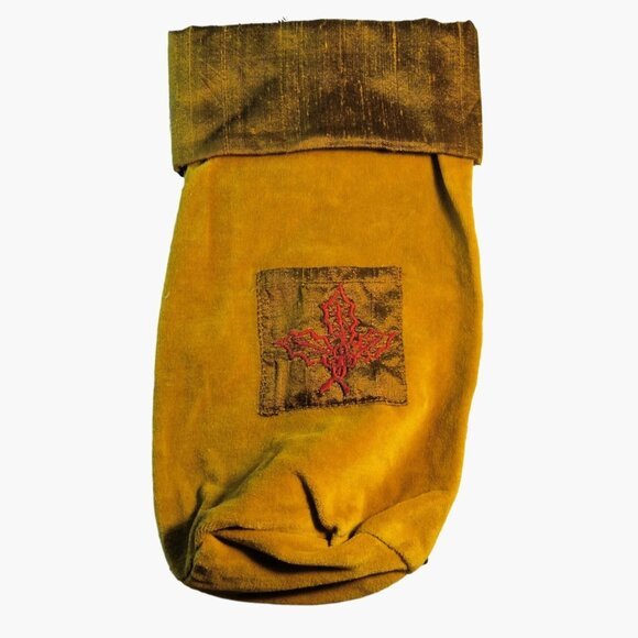 Velvet Wine Bottle Bag Maple Leaf Embroidery Vintage Autumn Fall Thanksgiving - Picture 1 of 5